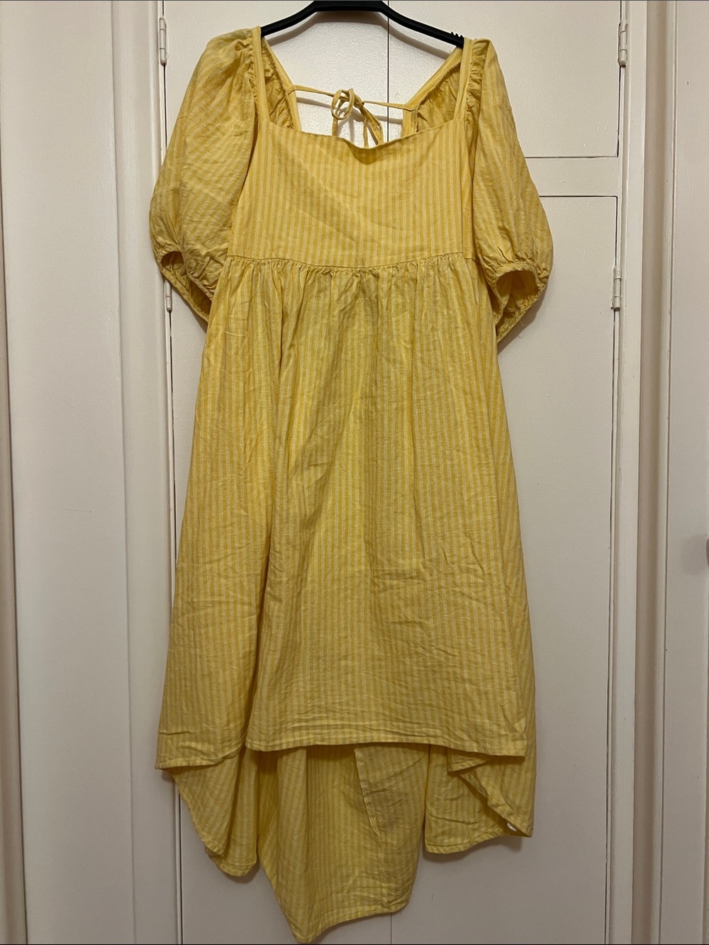 NWT linen Puff-Sleeve Bow tied summer Sundress in yellow